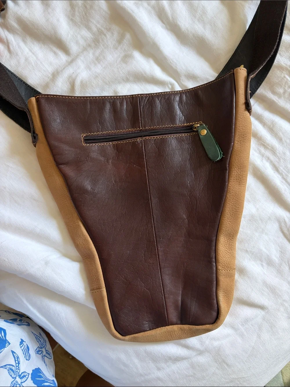 Tan and Black Leather Messenger Bag with Adjustable Strap from Argentina